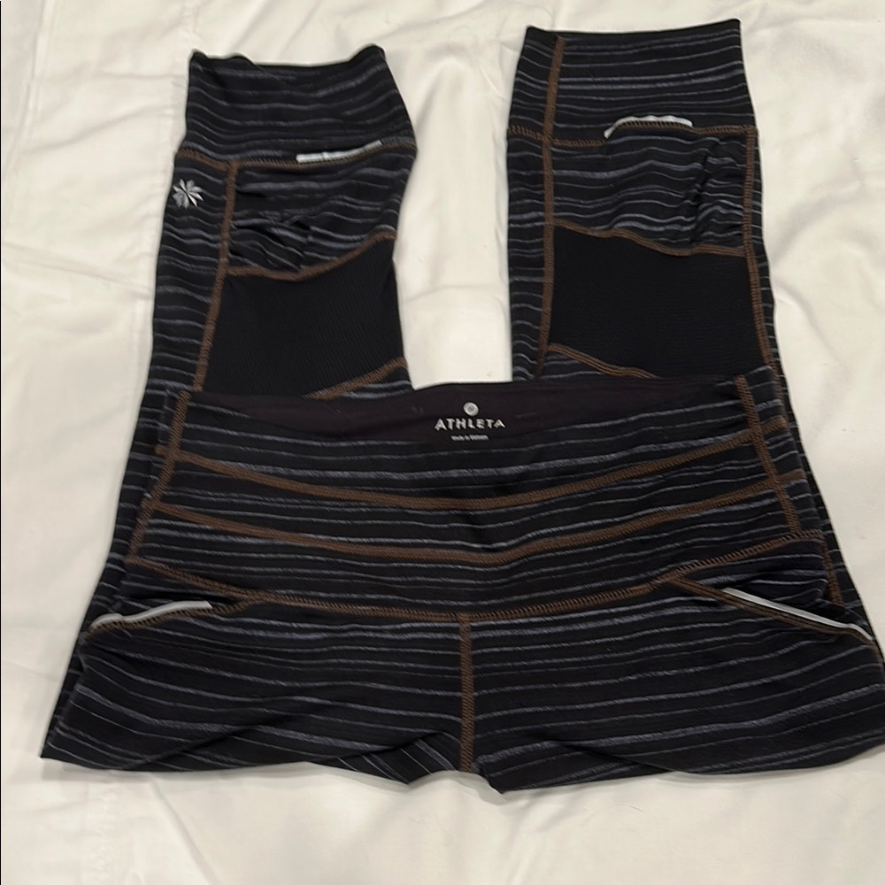 Athleta Black and Brown Striped Leggings